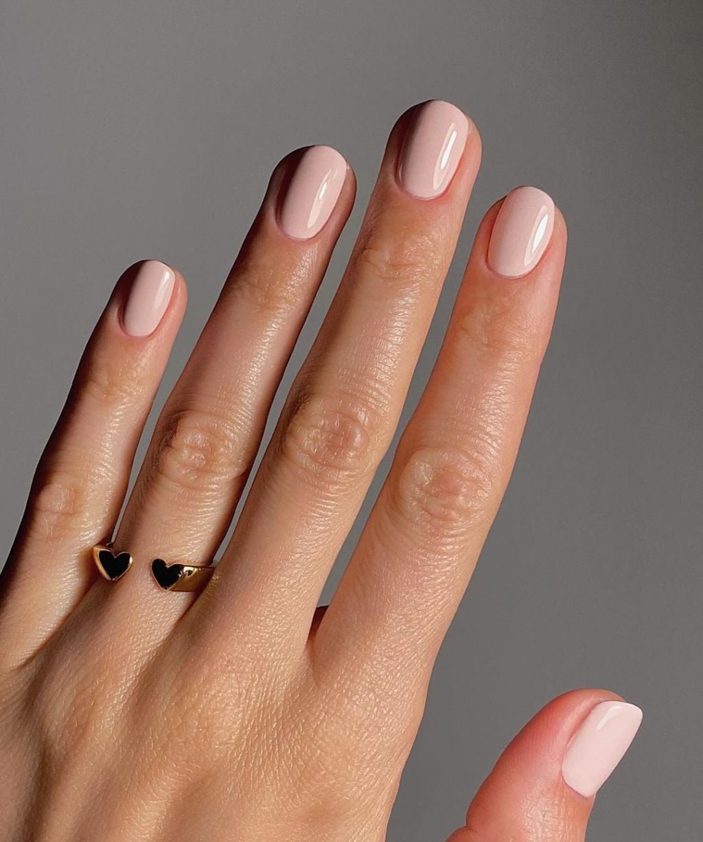 Smooth Light Pink Short Almond Nails — Classy Plain Nails