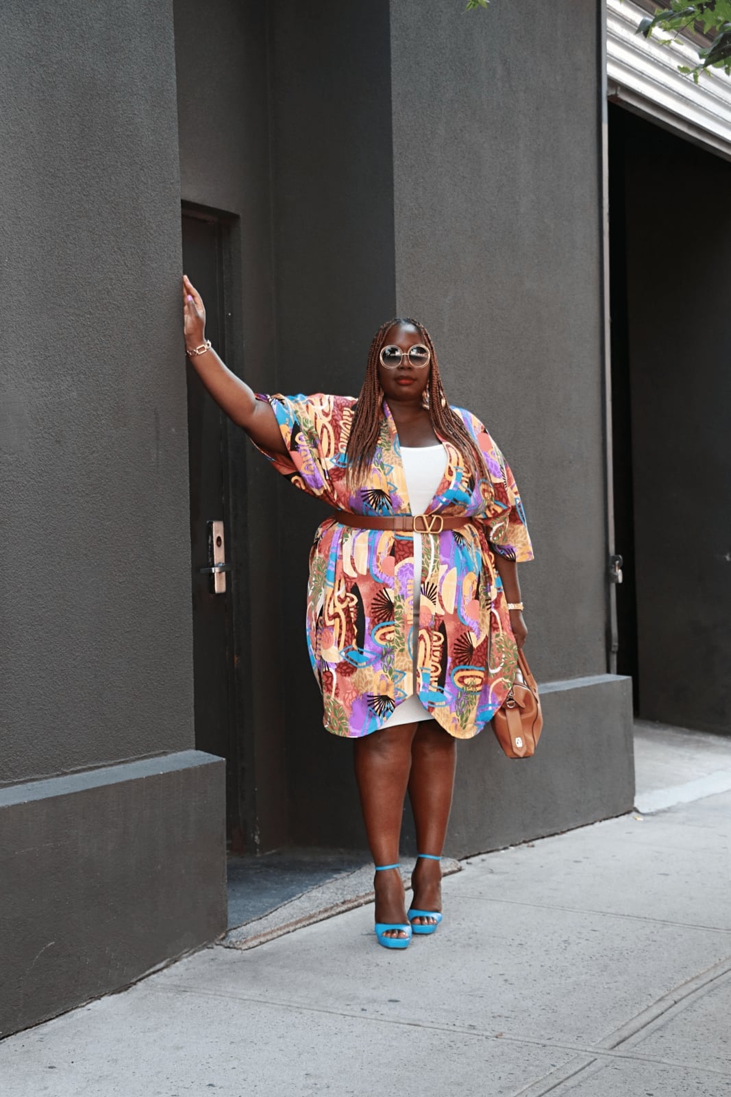 Multicolor Abstract Print Kimono Dress Multicolor Abstract Print Kimono Dress — Classy Plus Size Dresses