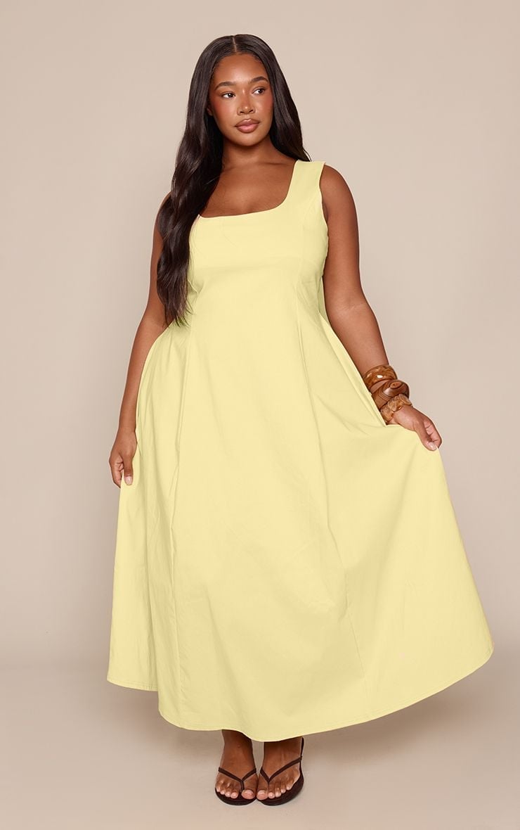 Pale Yellow Cotton A-Line Midi Dress Pale Yellow Cotton A-Line Midi Dress — Classy Plus Size Dresses