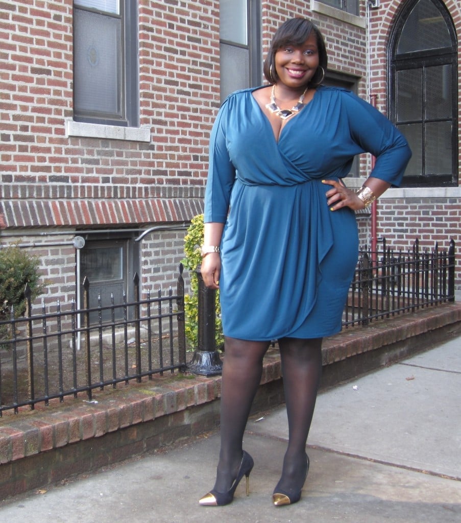 Teal Blue Jersey Knit Wrap Dress Teal Blue Jersey Knit Wrap Dress — Classy Plus Size Dresses