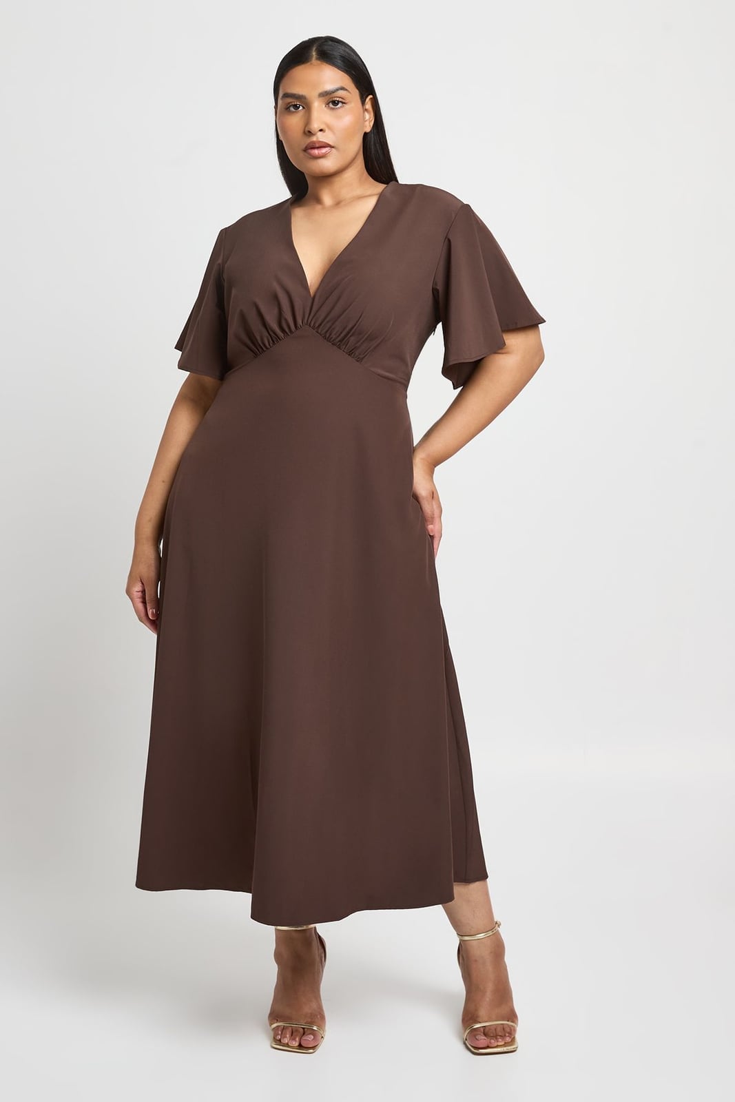 Brown Ruched Jersey Midi Dress Brown Ruched Jersey Midi Dress — Classy Plus Size Dresses