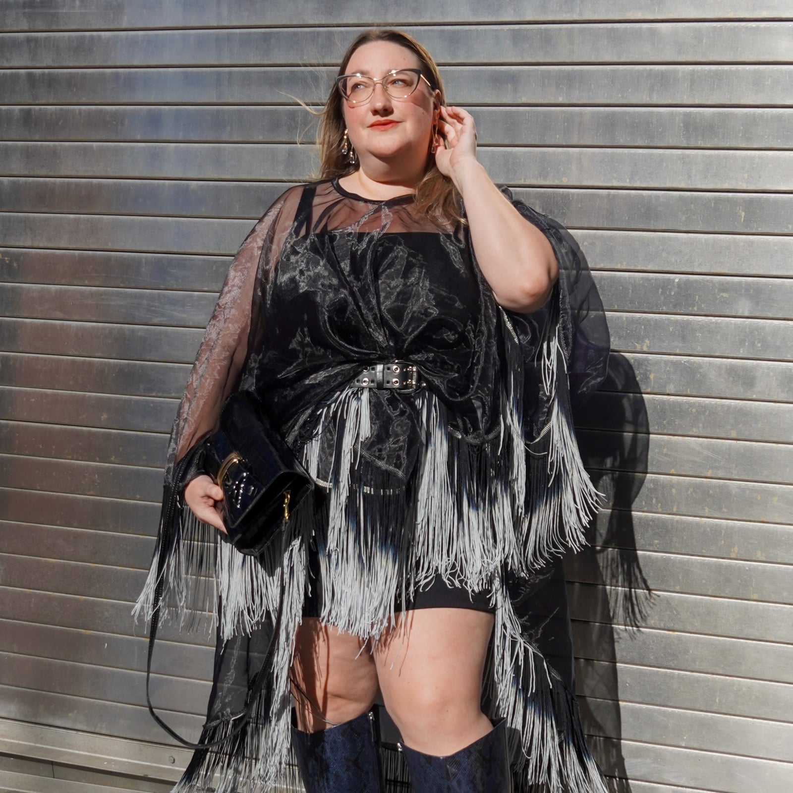 Black Sheer Fringe Overlay Dress Black Sheer Fringe Overlay Dress — Classy Plus Size Dresses