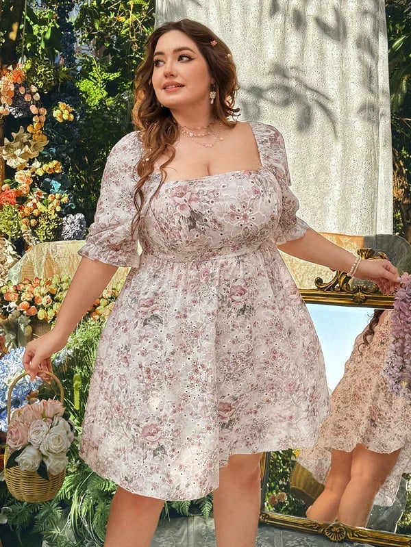 White Floral Broderie Anglaise Babydoll Dress White Floral Broderie Anglaise Babydoll Dress — Classy Plus Size Dresses