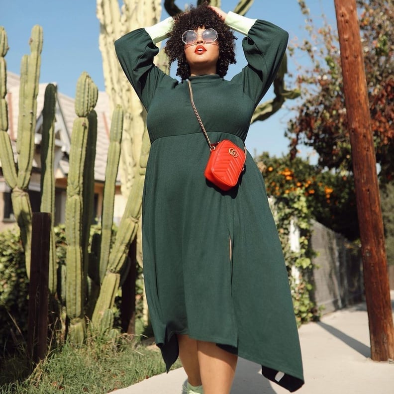 Dark Green Long Sleeve Midi Dress With Sneakers Dark Green Long Sleeve Midi Dress With Sneakers — Classy Plus Size Dresses