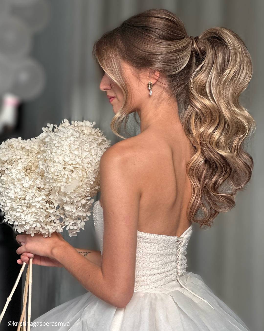 Collarbone Dark Brown Ponytail With Curtain Bangs — Classy Ponytail with Bangs