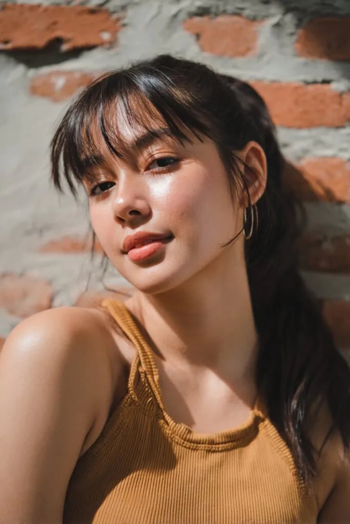 Mid-Back Messy Ponytail With Full Bangs — Classy Ponytail with Bangs