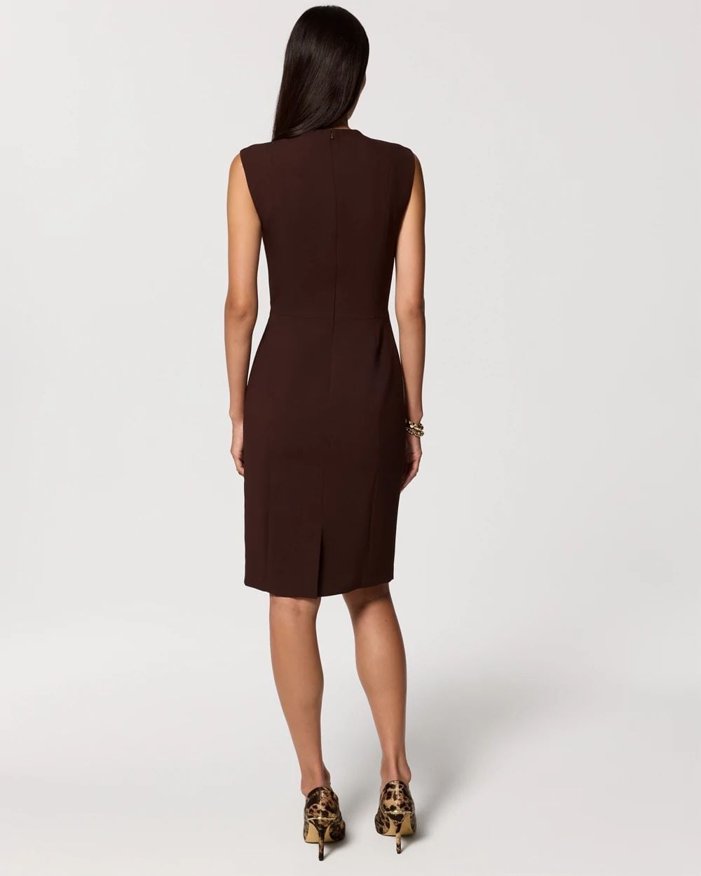 Dark Brown Knee-Length Sheath Dress with V-neck Dark Brown Knee-Length Sheath Dress with V-neck — Classy Professional Dresses