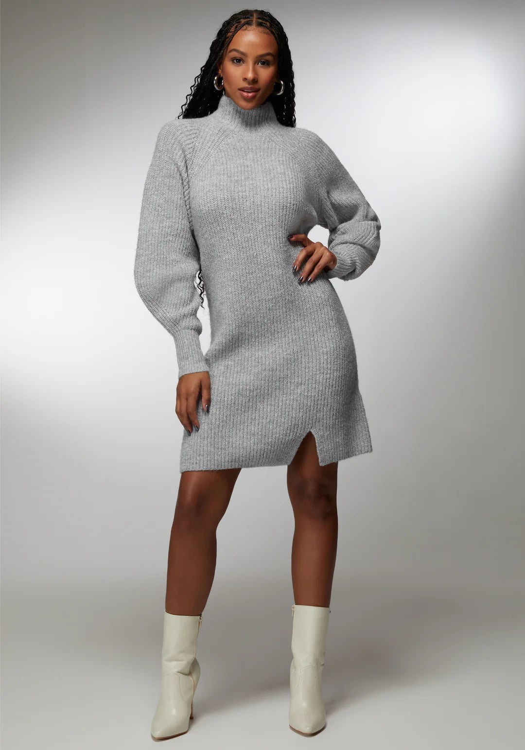 Light Grey Ribbed Knit Turtleneck Dress, Office-Safe Version Light Grey Ribbed Knit Turtleneck Dress, Office-Safe Version — Classy Professional Dresses