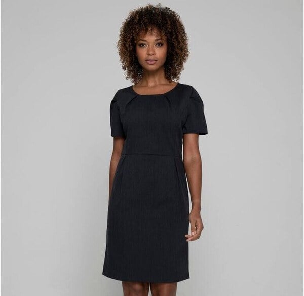 Dark Textured Knee-Length A-Line Dress, Office-Safe Version Dark Textured Knee-Length A-Line Dress, Office-Safe Version — Classy Professional Dresses