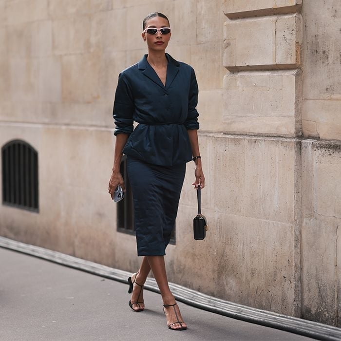 Dark Navy Midi Dress with Structured Blazer Dark Navy Midi Dress with Structured Blazer — Classy Professional Dresses