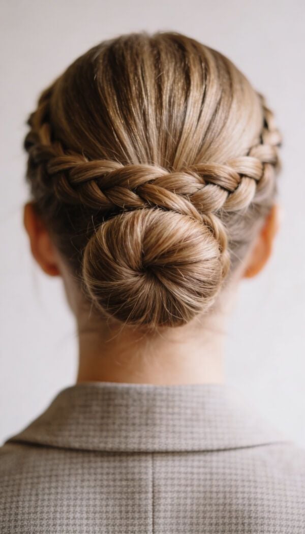 Light Brown Braided Crown With Low Bun — Classy Professional Hairstyles