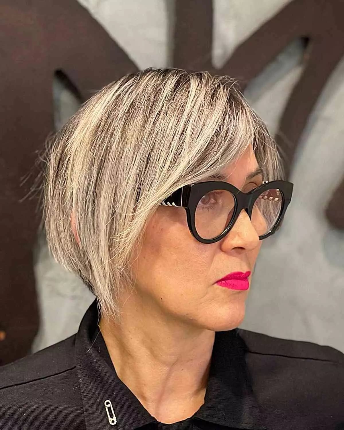 Blonde Bob With Grey Streaks Asymmetrical Cut — Classy Professional Hairstyles