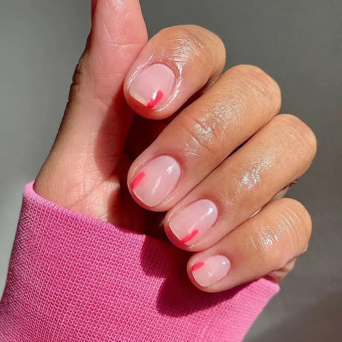 Bright Pink Line Tip Short Square Nails Bright Pink Line Tip Short Square Nails — Classy Professional Nails