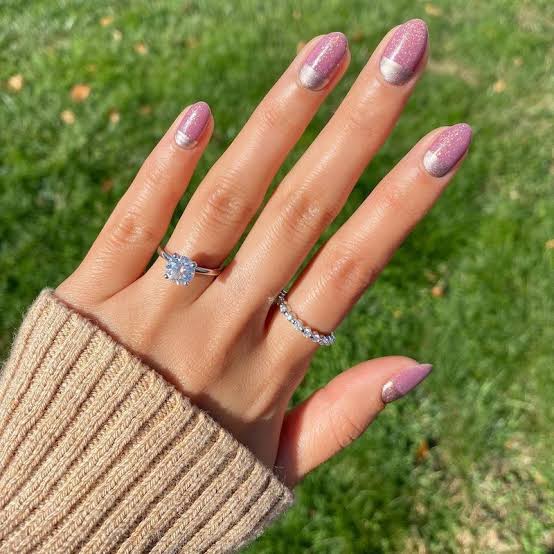 Shimmering Mauve Pink Silver Crescent Nails Shimmering Mauve Pink Silver Crescent Nails — Classy Professional Nails