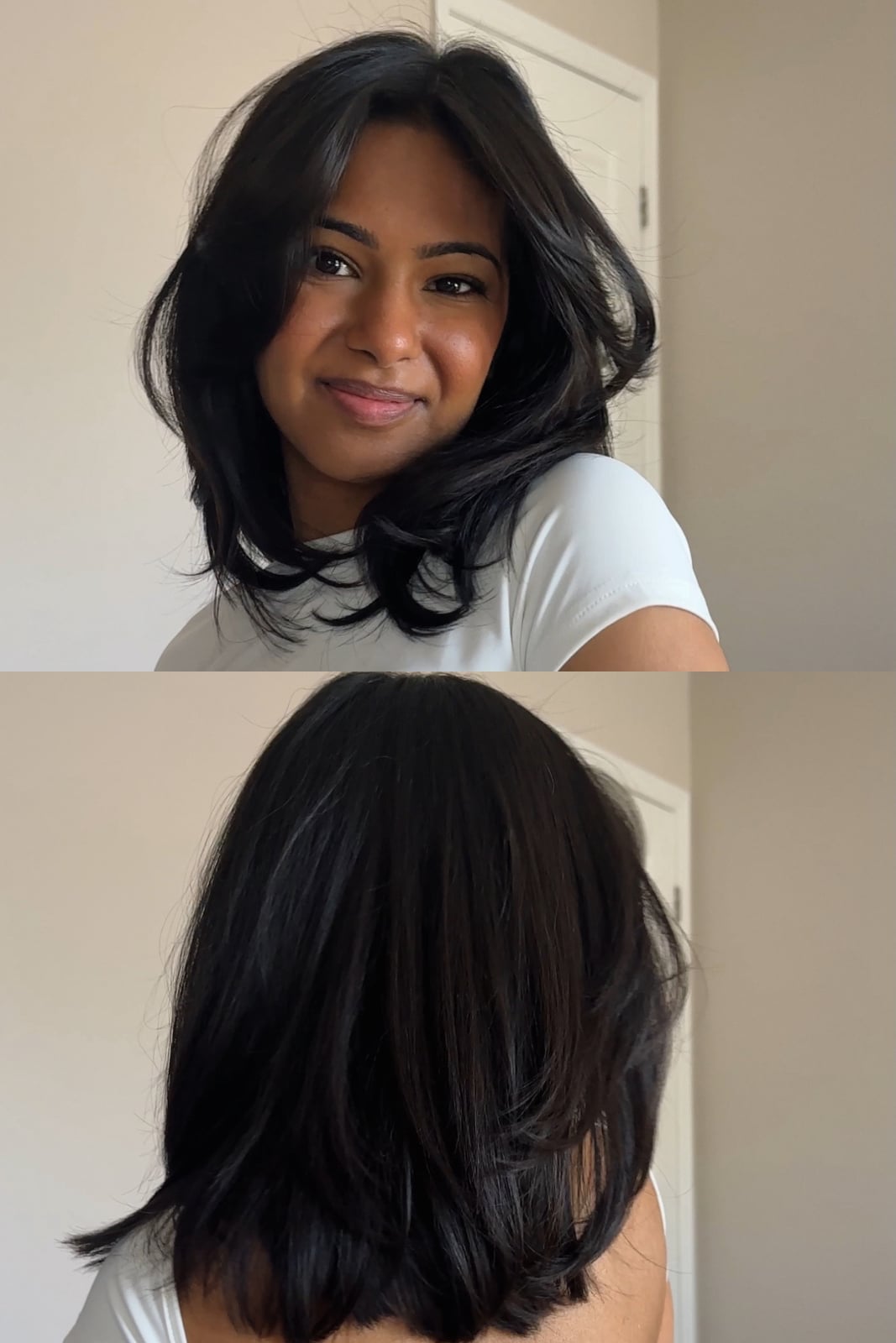 Dark Brown Wavy Collarbone With Curtain Bangs, Close-Up Take Dark Brown Wavy Collarbone With Curtain Bangs, Close-Up Take — Classy Rachel Haircuts