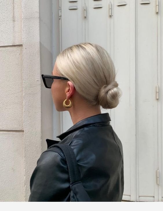 Neat Ash Blonde Low Bun, Ending Around The Collarbone — Classy Rainy Days Hairstyles