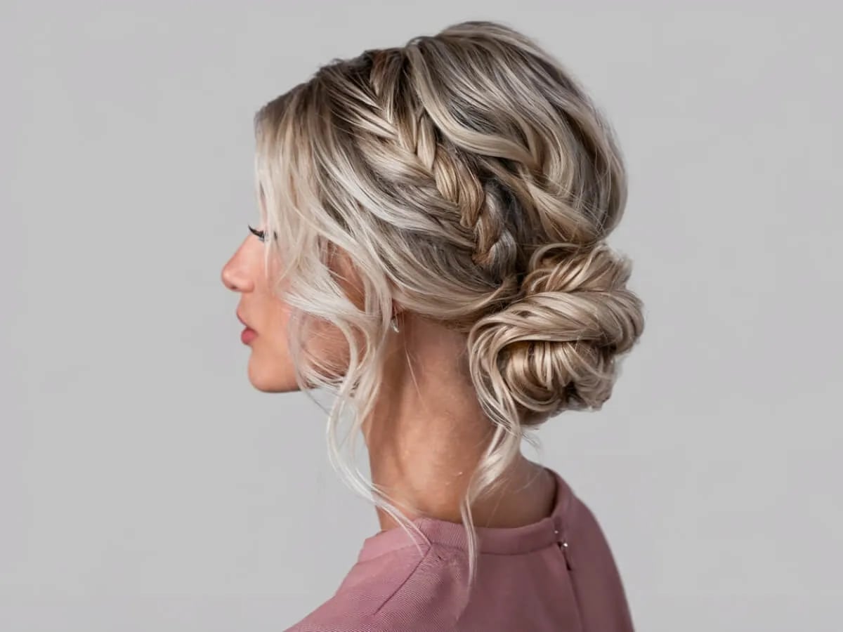 Ash Blonde Braided Updo With Bangs — Classy Rainy Days Hairstyles