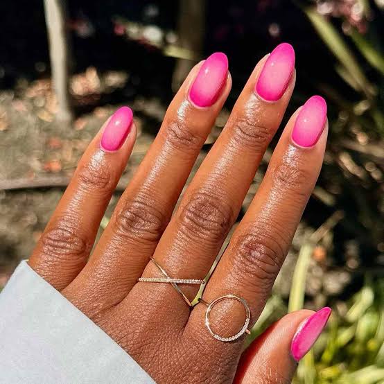 Medium Almond Pink Hot Pink Glossy Gradient Nails Medium Almond Pink Hot Pink Glossy Gradient Nails — Classy Raspberry Nails