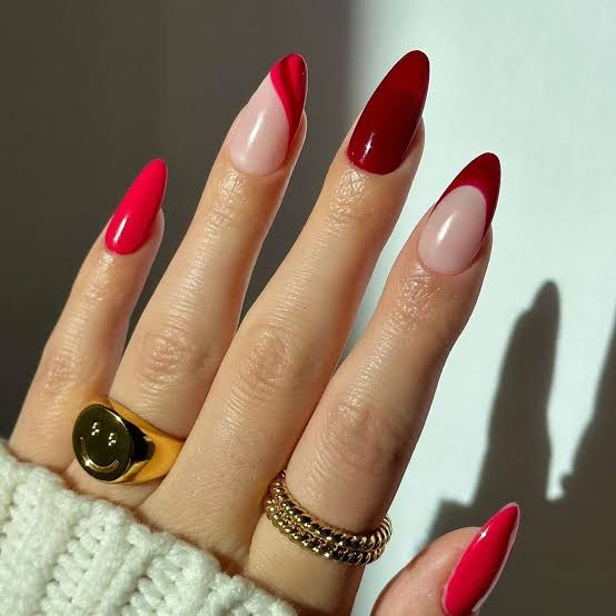 Medium Almond Sheer Nude Raspberry French Tip Nails, Close-Up Take Medium Almond Sheer Nude Raspberry French Tip Nails, Close-Up Take — Classy Raspberry Nails