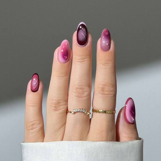 Medium Almond Pink Purple Deep Berry Velvet Shimmer Nails Medium Almond Pink Purple Deep Berry Velvet Shimmer Nails — Classy Raspberry Nails