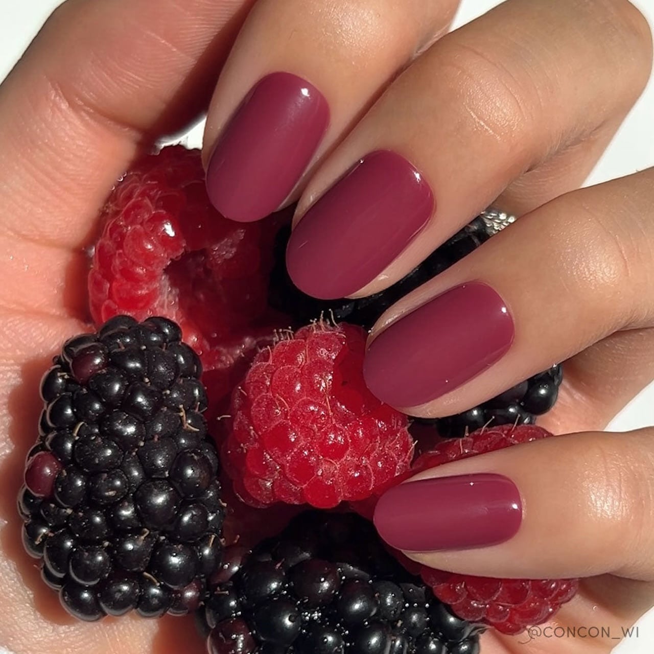 Muted Raspberry Glossy Nails with Berries Muted Raspberry Glossy Nails with Berries — Classy Raspberry Nails