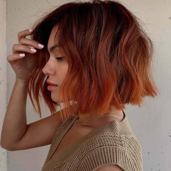 Chin Length Bob With Copper Red Balayage Chin Length Bob With Copper Red Balayage — Classy Red Balayage