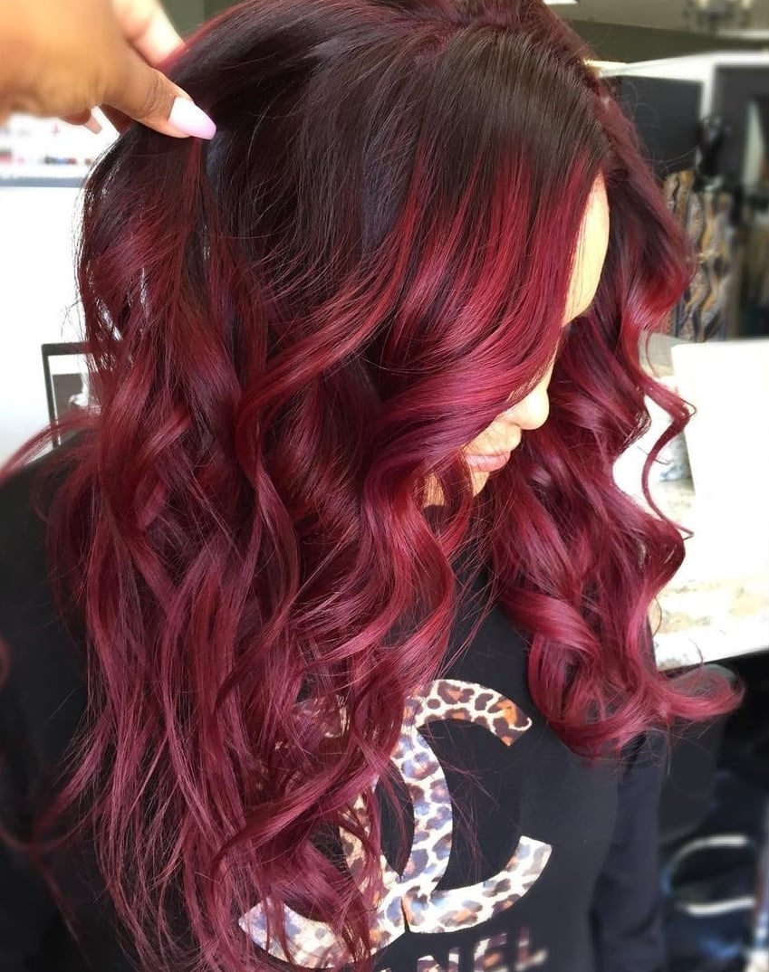 Dark Red Base With Deep Red Highlights Dark Red Base With Deep Red Highlights — Classy Red Balayage
