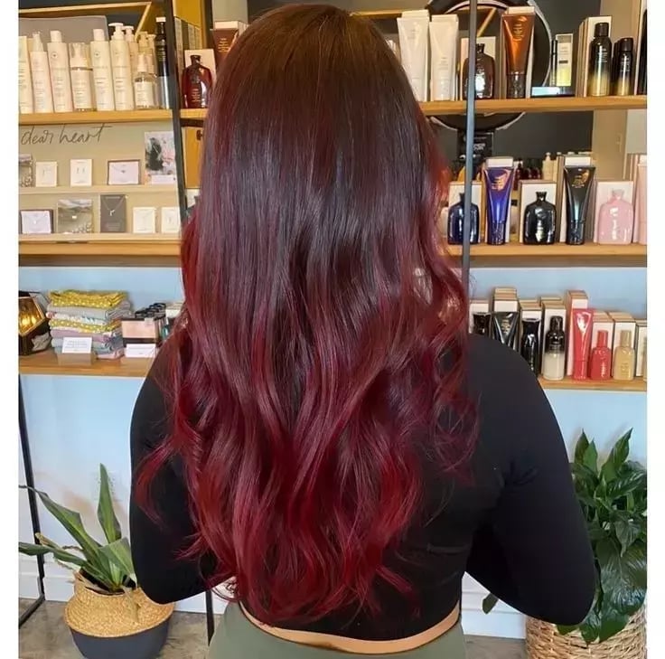 Dark Brown Base With Deep Red Balayage, Mid-Back Dark Brown Base With Deep Red Balayage, Mid-Back — Classy Red Balayage