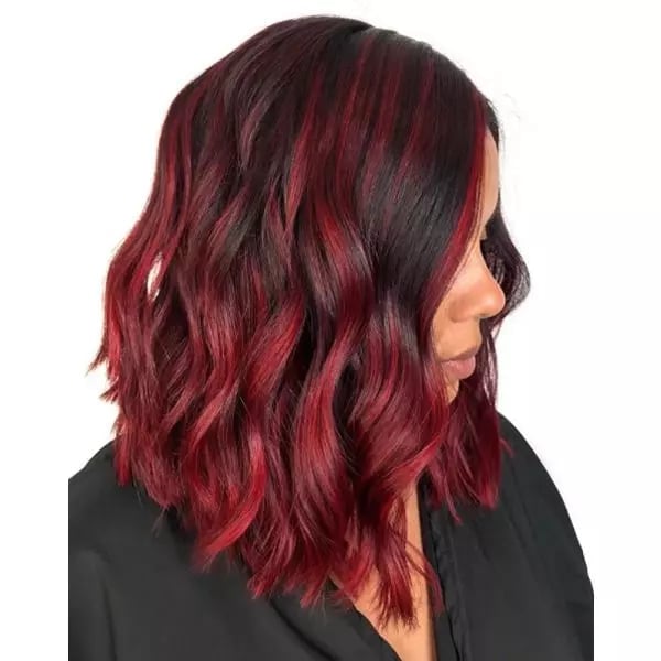 Dark Red Base With Red Balayage Lob Dark Red Base With Red Balayage Lob — Classy Red Balayage