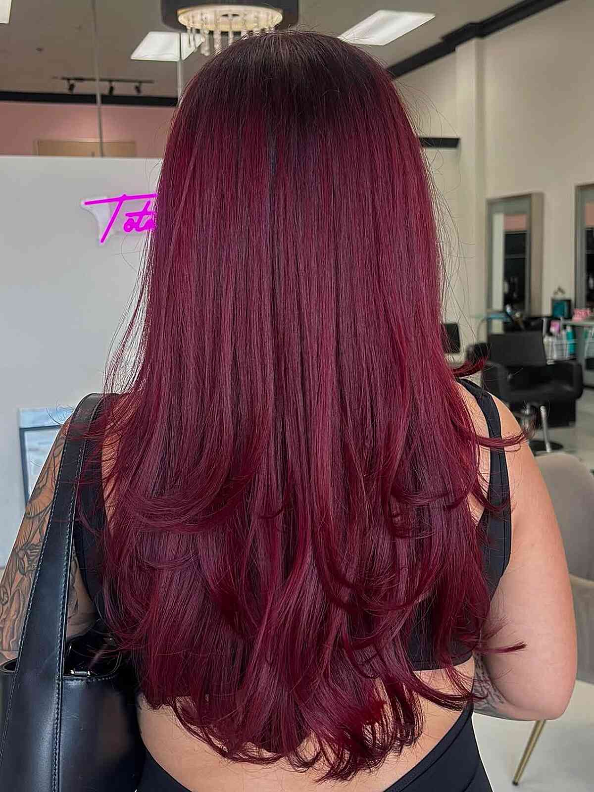 Deep Cherry Red Mid-Back Long Layers — Classy Red Hair Colors