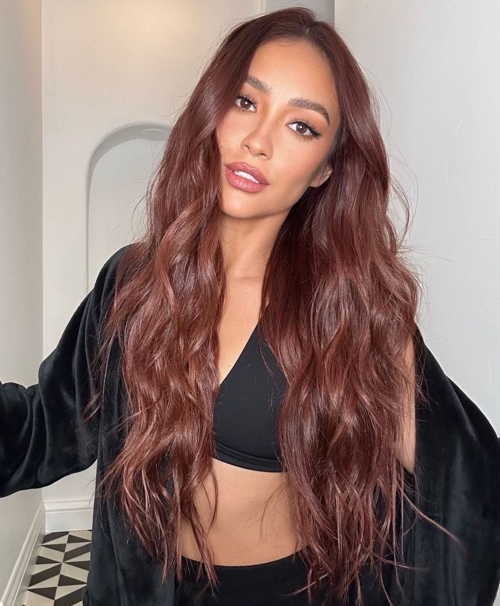 Deep Burgundy Mid-Back Layers With Voluminous Blowout — Classy Red Hair Colors