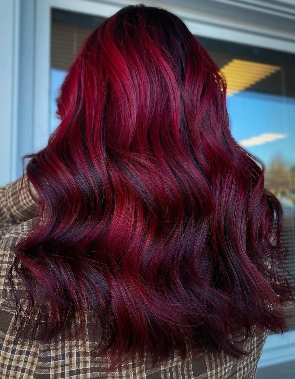 Deep Red Mid-Back Waves With Brighter Streaks — Classy Red Hair Colors