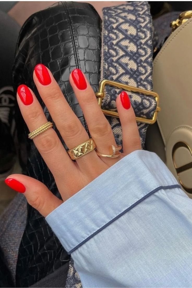 Vibrant Bright Red Short Almond Nails — Classy Red Nails