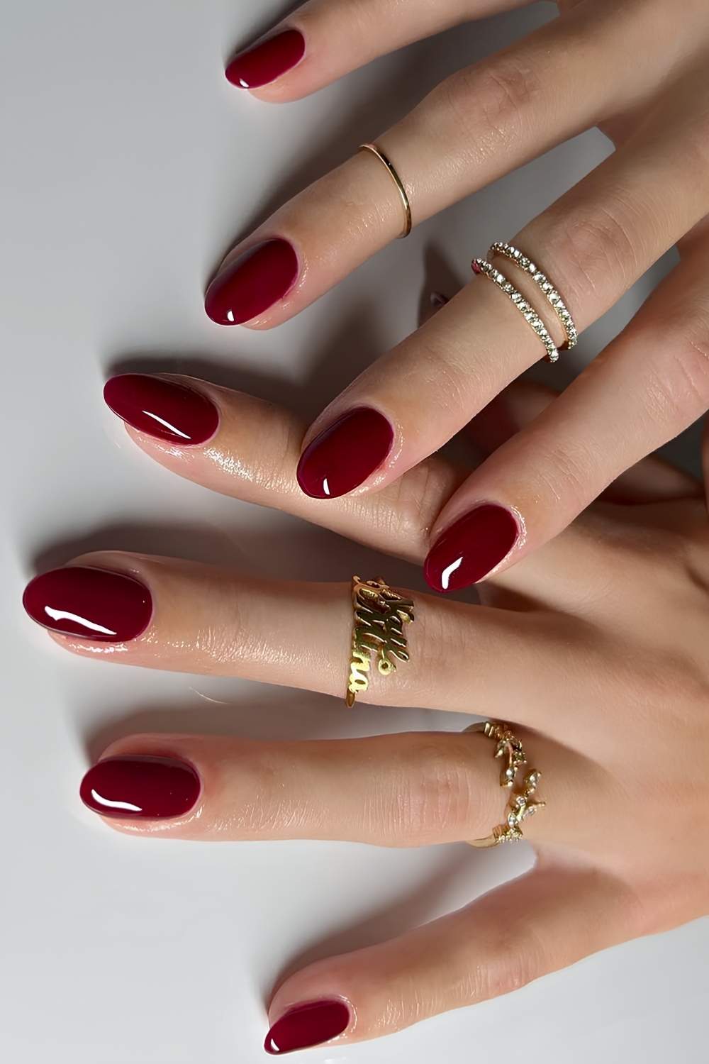Rich Glossy Red Medium Oval Nails — Classy Red Nails