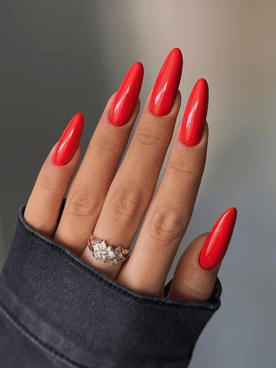 Vibrant Bright Red Long Stiletto Nails — Classy Red Nails