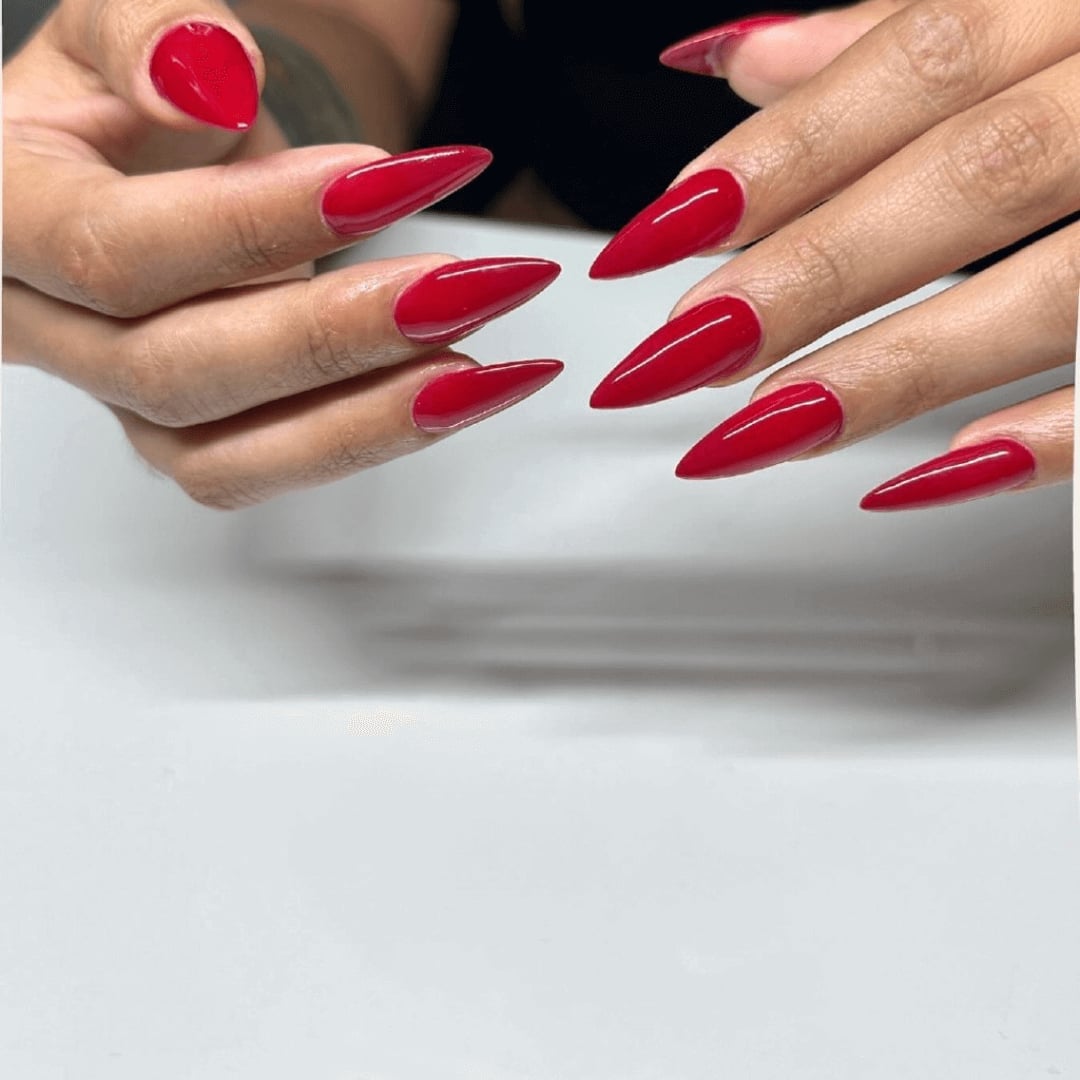 Vibrant Red Medium Stiletto Nails — Classy Red Nails