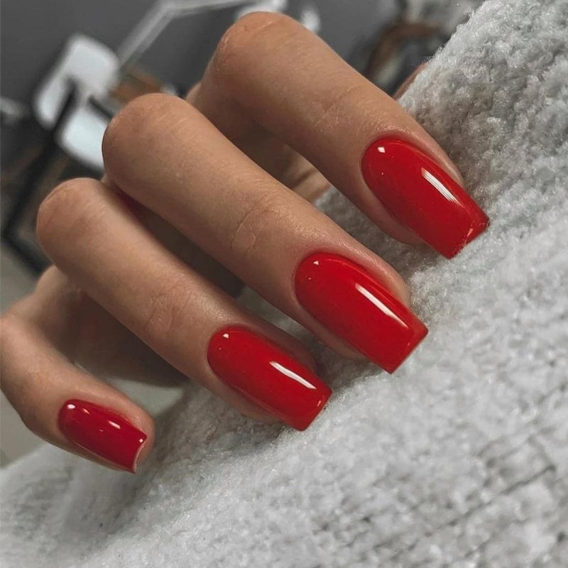 Classic Red Medium Square Nails — Classy Red Nails