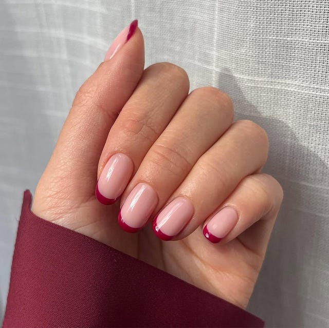 Red Tip French Short Square Nails With красная окантовка — Classy Red Nails