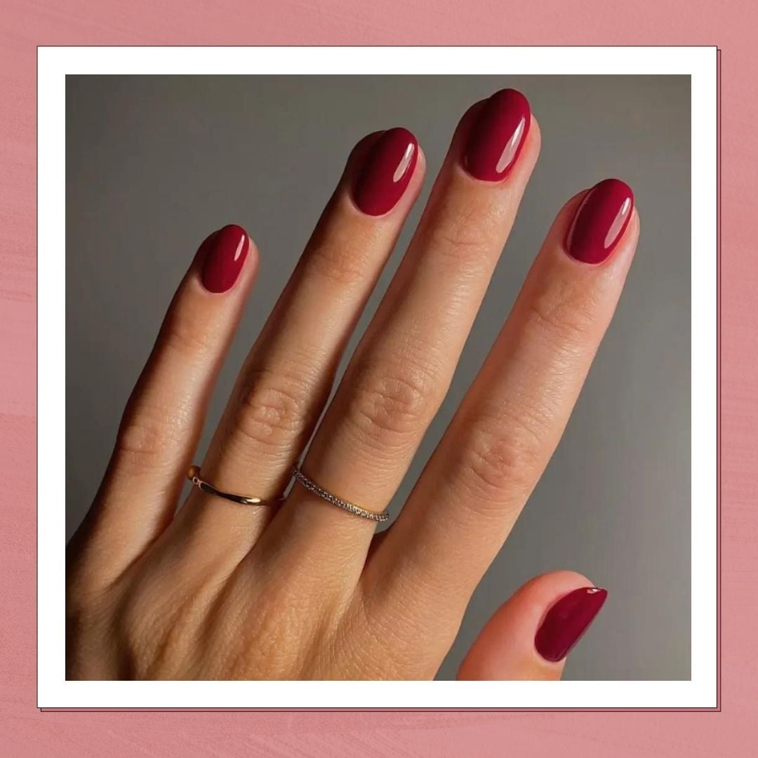 Deep Burgundy Glossy Short Oval Nails — Classy Red Nails