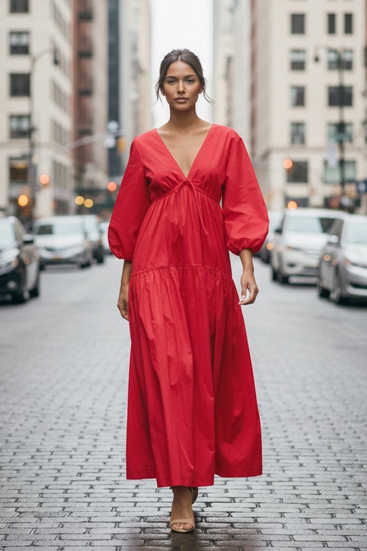 Vibrant Red Maxi Dress with Tiered Skirt — Classy Red Outfits