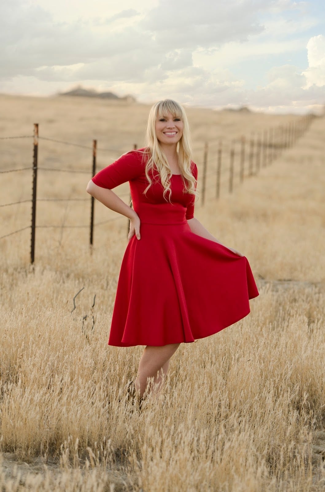 Red Fit-and-Flare Dress with Textured Fabric — Classy Red Outfits