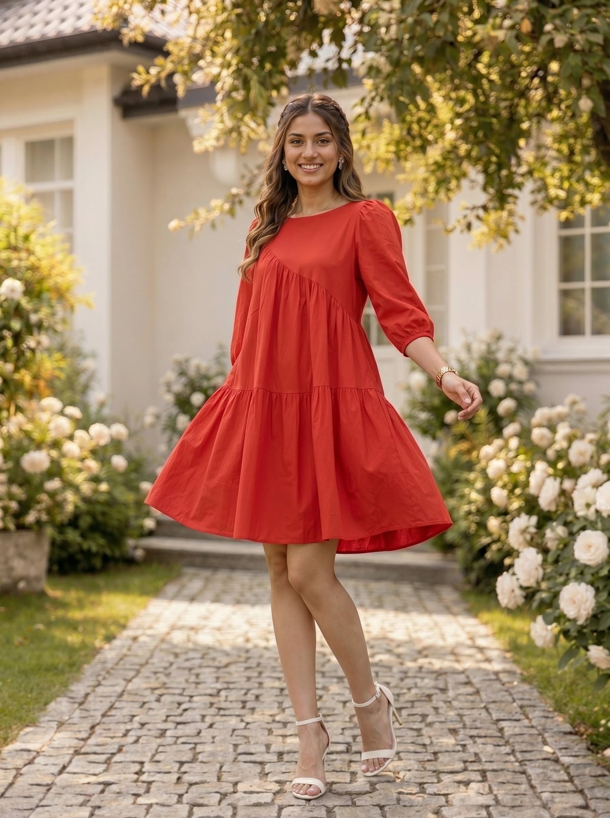 Orange-Red Tiered Mini Dress for Casual Day — Classy Red Outfits