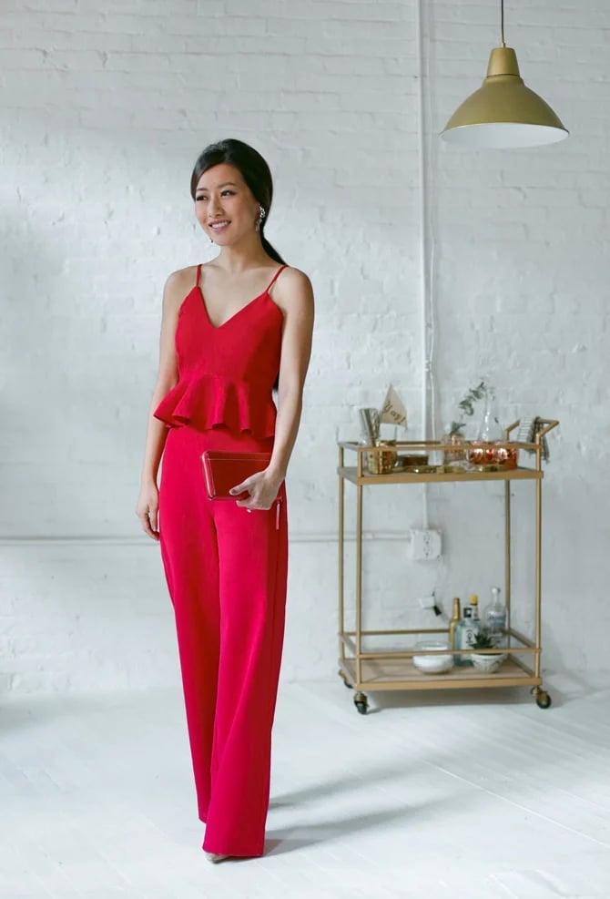 Red Holiday Jumpsuit Outfit — Classy Red Pants Outfits