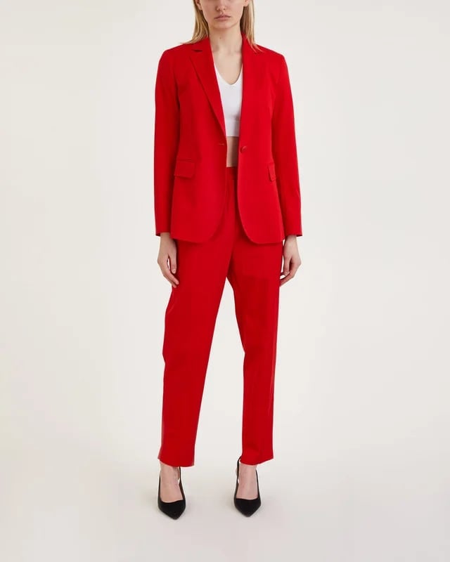 Red Suit With White Crop Top — Classy Red Pants Outfits