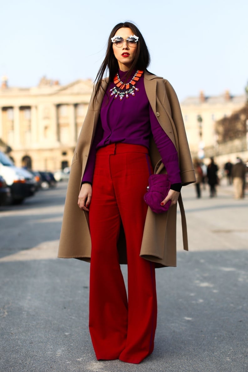 Flare Red Pants With Camel Coat — Classy Red Pants Outfits