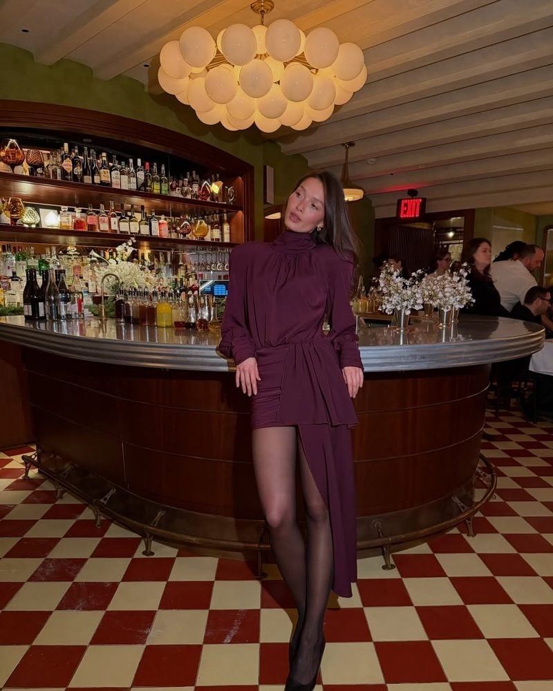 Deep Burgundy Draped Mini Dress — Classy Restaurant Outfit