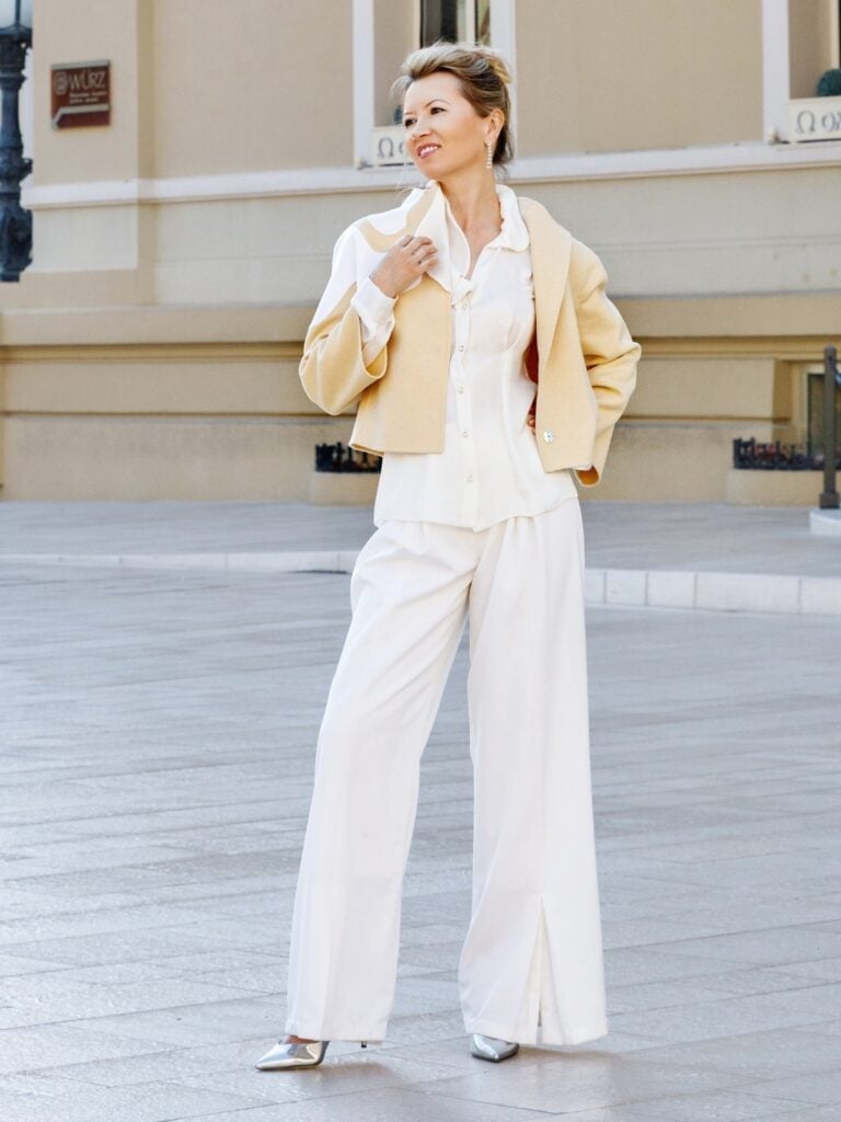 Cream Collared Shirt Pale Yellow Jacket Outfit — Classy Restaurant Outfit