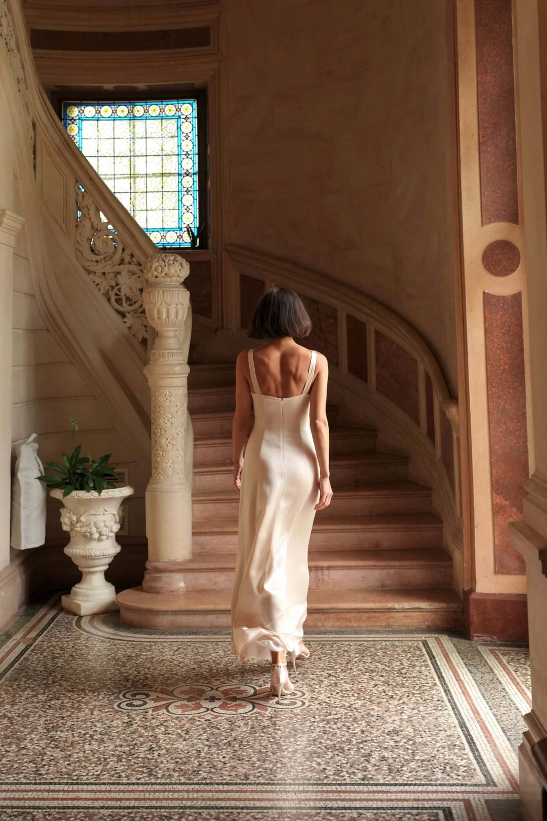 Cream Silk Slip Dress Elegance — Classy Restaurant Outfit