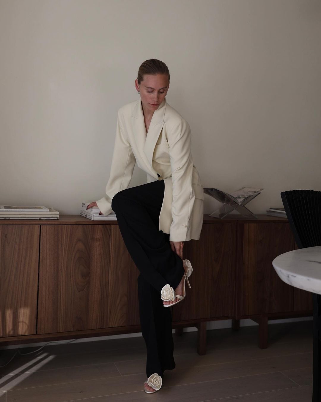 Oversized Cream Blazer and Black Trousers — Classy Restaurant Outfit