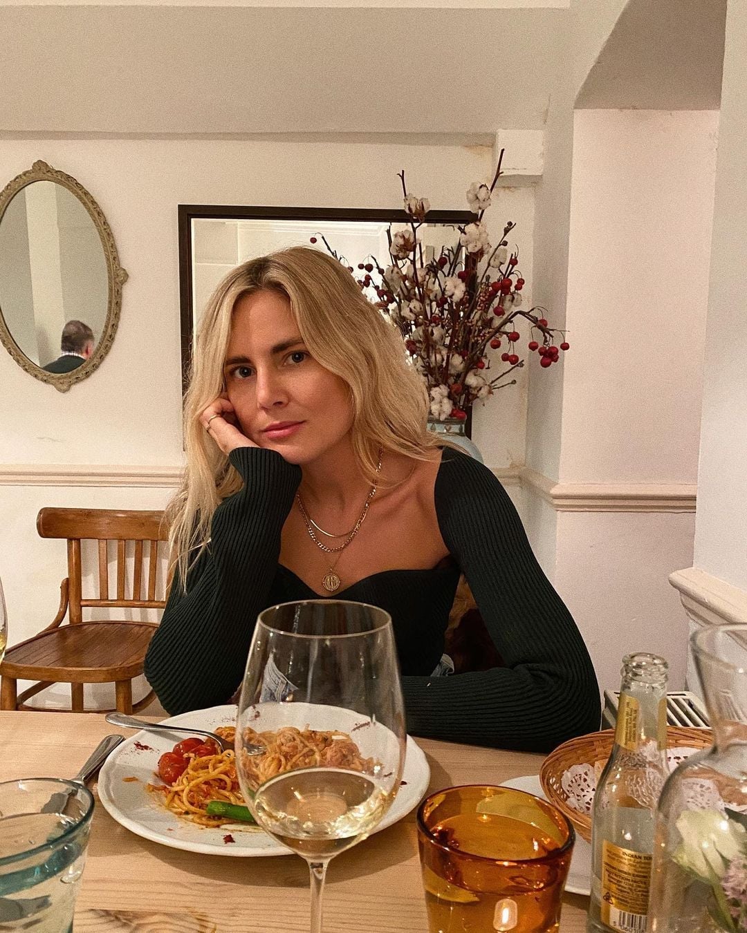 Dark Green Ribbed Knit Top with Sweetheart Neckline — Classy Restaurant Outfit